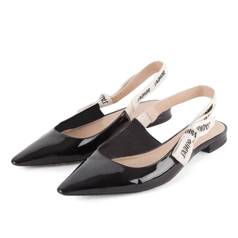 J'Adior Slingback Ballerina Flat Black Patent Calfskin 